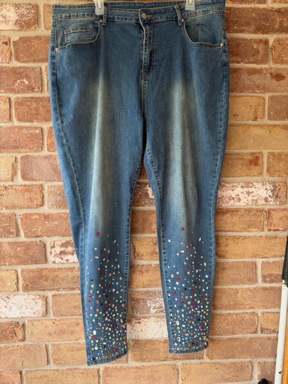 K Jordan Blue Skinny Jeans with Multicolor Rhinestones
